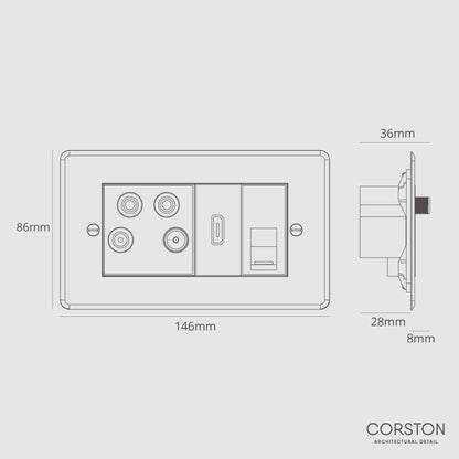 Rynx | TV antenna + HDMI + CAT6 connector - Clear black