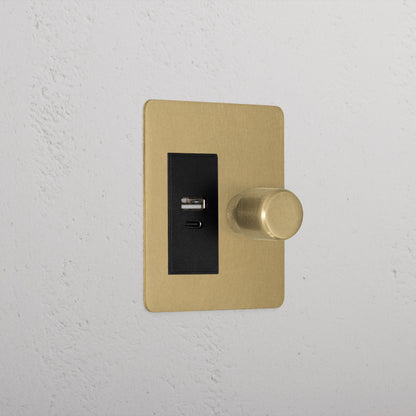 Rynx | 1G Two Way Dimmer + USB A+C Slimline Switch - Antique Brass Black
