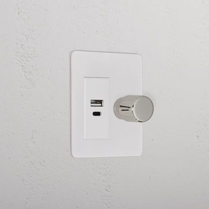 Rynx | 1G Two Way Dimmer + USB A+C Slimline Switch - Malbar Polished Nickel White