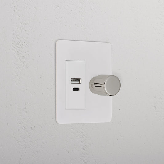 Rynx | 1G Two Way Dimmer + USB A+C Slimline Switch - Malbar Polished Nickel White