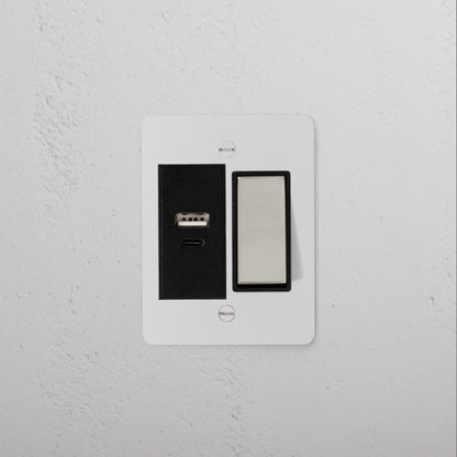 Rynx | 1G Two Way Rocker + USB A+C Slimline Switch - Malbar Polished Nickel Black