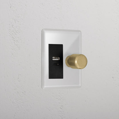 Rynx | 1G To Way Dimmer + USB A+C Slimline Switch - Clear Antique Brass Black