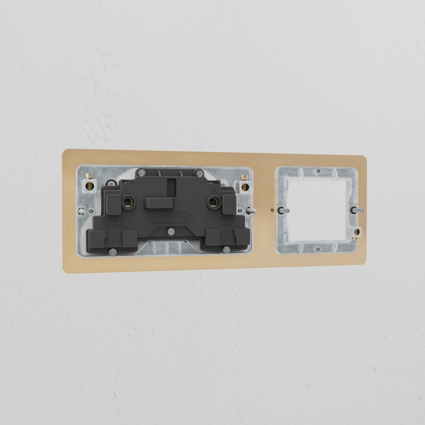 Rynx | 1G 50mm Module & Double Socket UK Plate - Antique Brass White