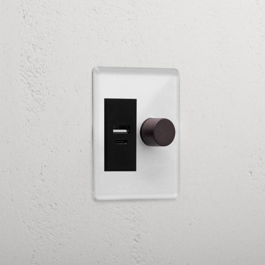 Rynx | 1G Two Way Dimmer + USB A+C Slimline Switch - Clear Bronze Black