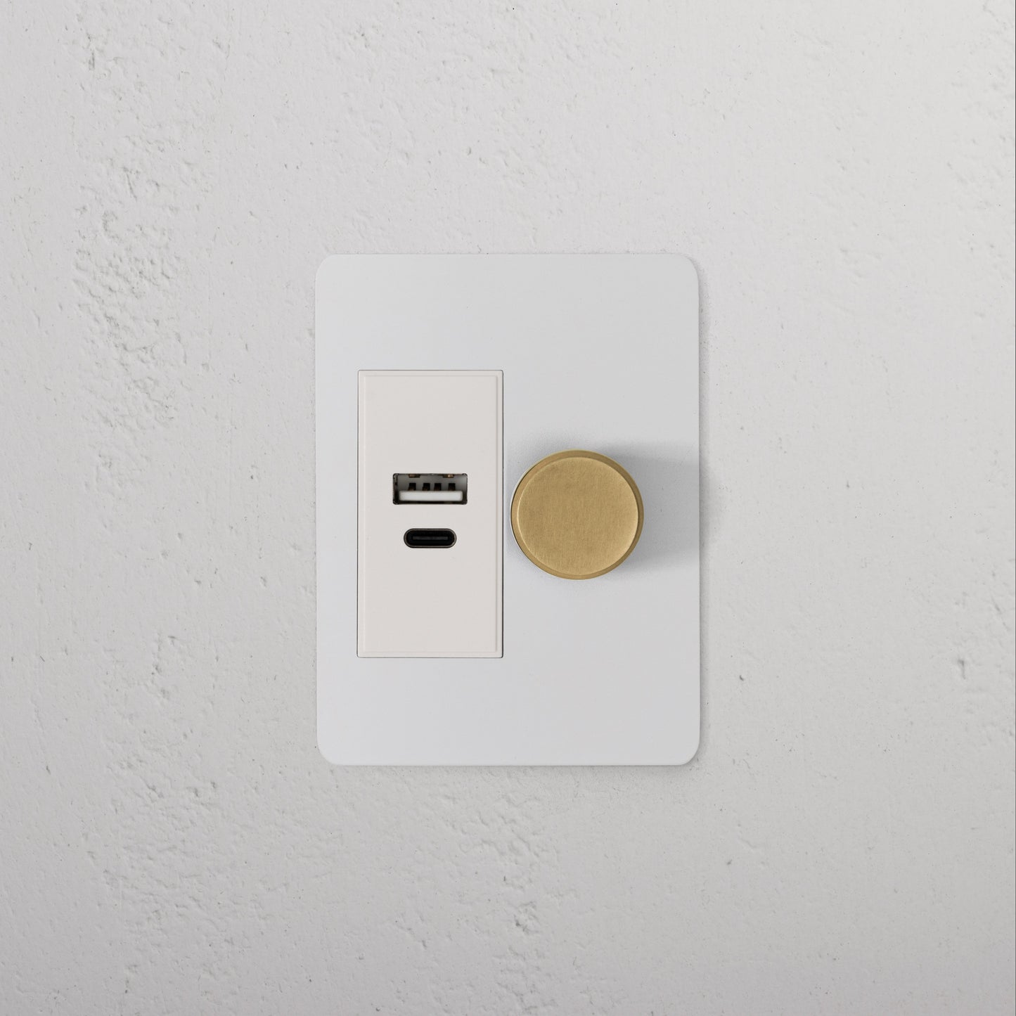 Rynx | 1G Two Way Dimmer + USB A+C Slimline Switch - Malbar Antique Brass White