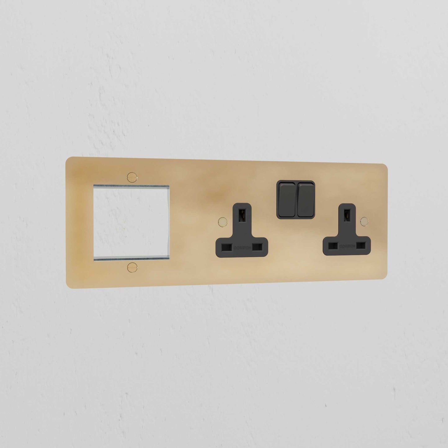 Rynx | 1G 50mm Module & Double Socket UK Plate - Antique Brass Black
