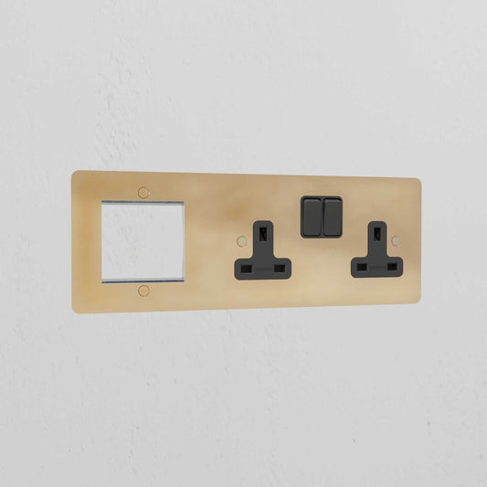 Rynx | 1G 50mm Module & Double Socket UK Plate - Antique Brass Black