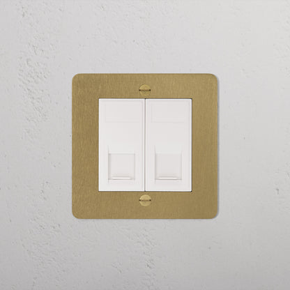 Rynx | 2x CAT6 Socket - Antique Brass White