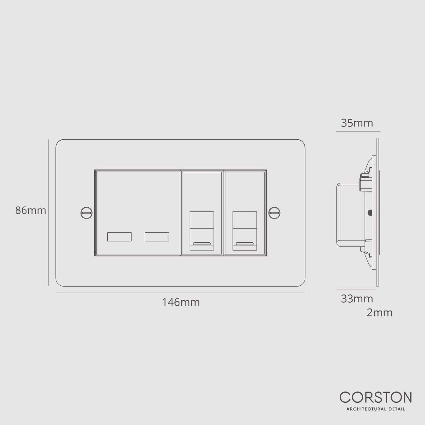 Rynx | 2x CAT 6 + USB A+C Fast charging outlet - Malbar White
