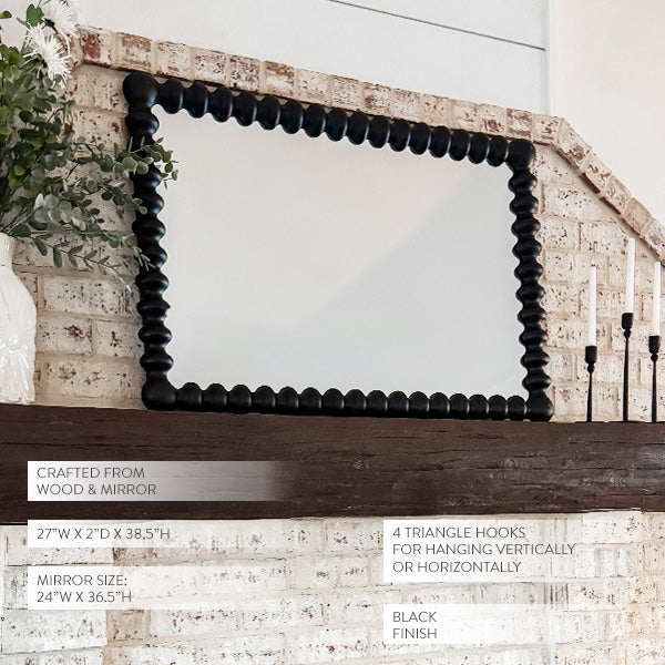 Rynx | Black Beaded Decorated Wooden Wall Mirror