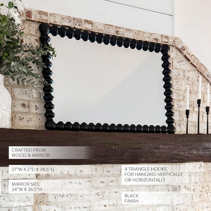 Rynx | Black Beaded Decorated Wooden Wall Mirror