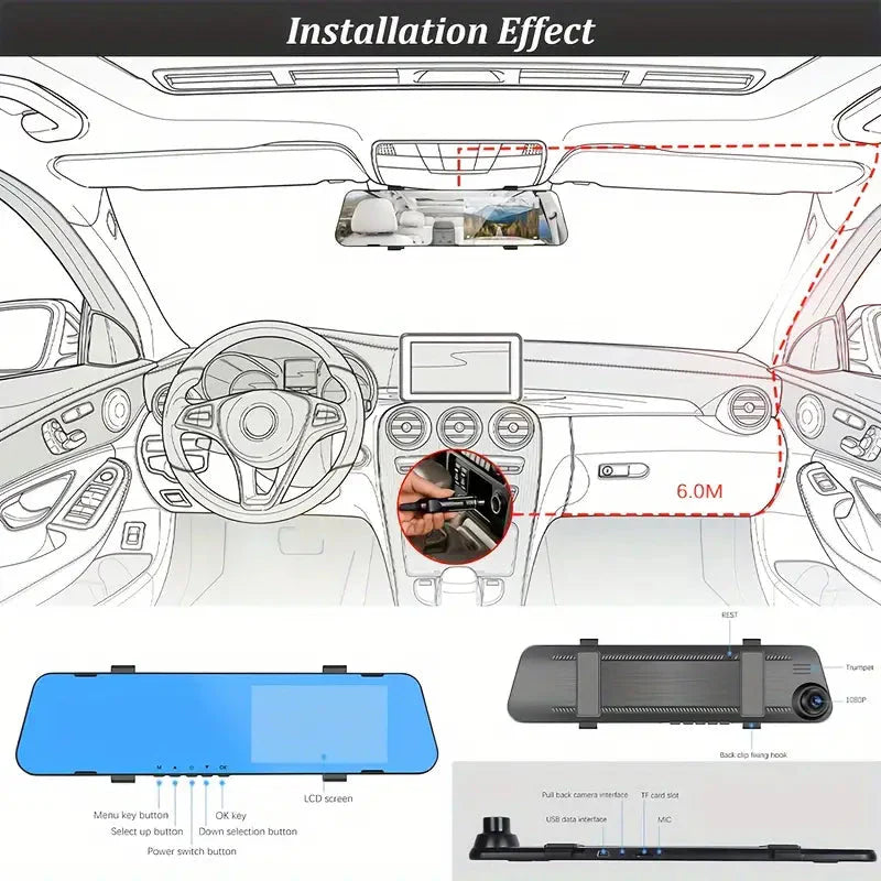 Rynx | Mirror Dash Cam 4.5 Inches Rearview 1080P Front and Rearview Dual Cameras