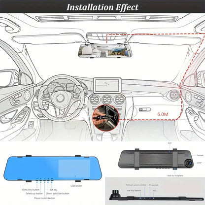 Rynx | Mirror Dash Cam 4.5 Inches Rearview 1080P Front and Rearview Dual Cameras