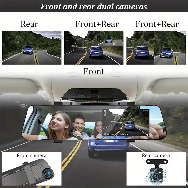 Rynx | Mirror Dash Cam 4.5 Inches Rearview 1080P Front and Rearview Dual Cameras