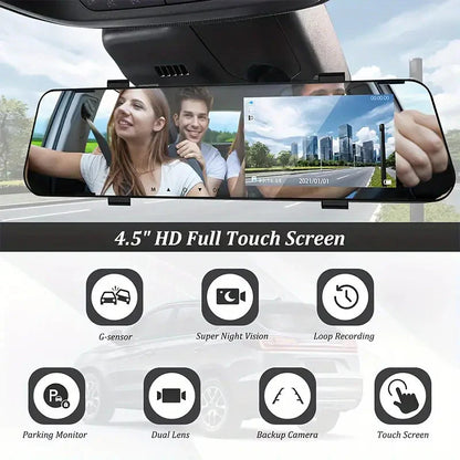 Rynx | Mirror Dash Cam 4.5 Inches Rearview 1080P Front and Rearview Dual Cameras