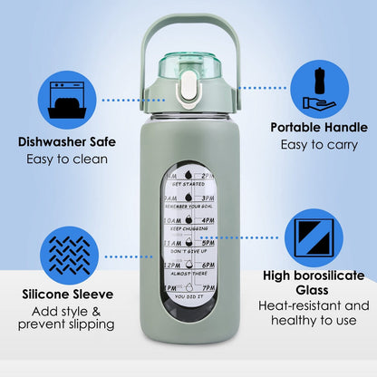 Rynx | Motivational Water Bottle Intake Tracker with Straw Time Marker Silicone Handle