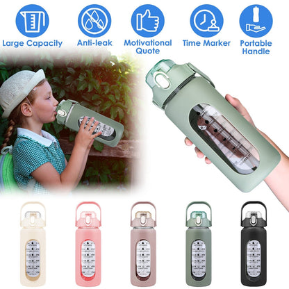 Rynx | Motivational Water Bottle Intake Tracker with Straw Time Marker Silicone Handle