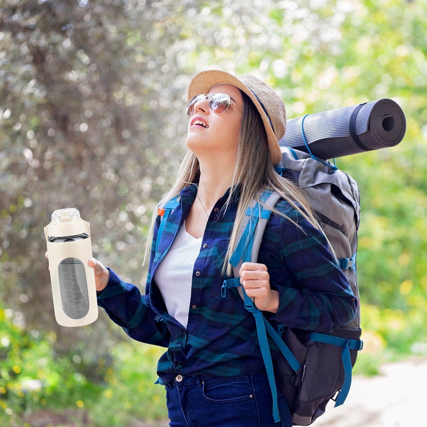 Rynx | Motivational Water Bottle Intake Tracker with Straw Time Marker Silicone Handle