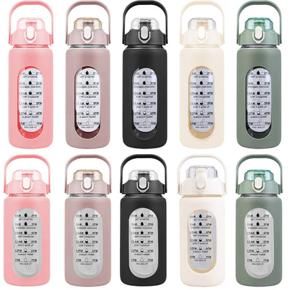 Rynx | Motivational Water Bottle Intake Tracker with Straw Time Marker Silicone Handle