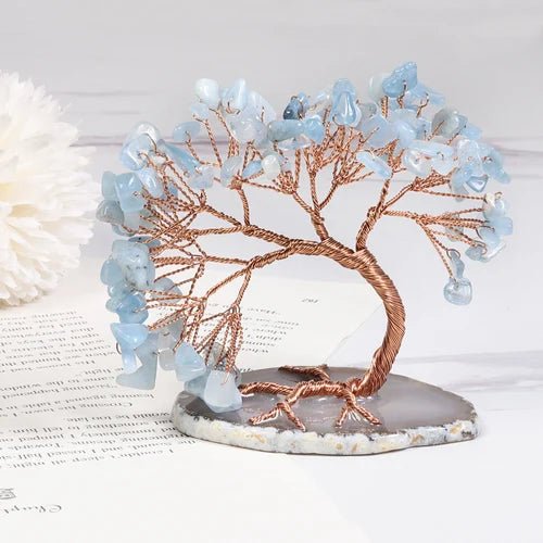 Rynx | GemTree Aquamarine Gemstone Tree | Natural Healing Stone Deco | Lucky Charm for Home & Office