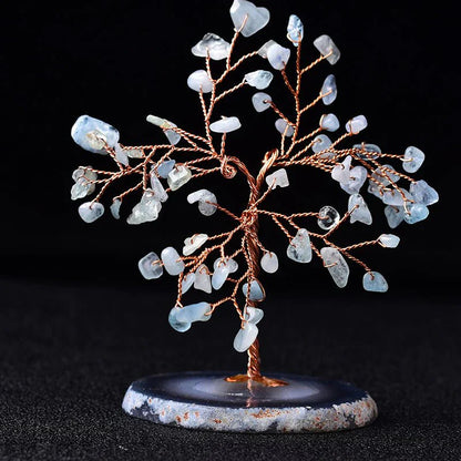 Rynx | GemTree Aquamarine Gemstone Tree | Natural Healing Stone Deco | Lucky Charm for Home & Office