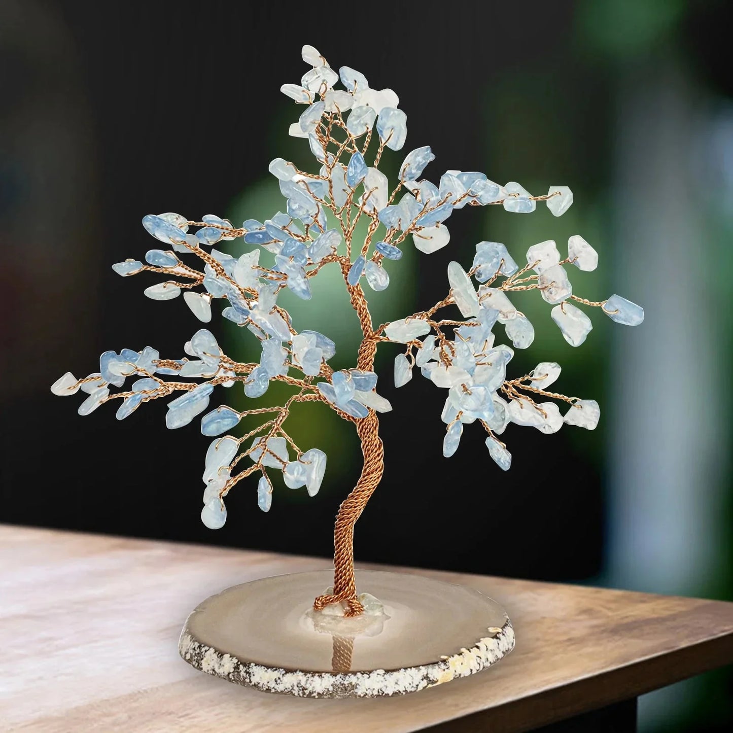 Rynx | GemTree Aquamarine Gemstone Tree | Natural Healing Stone Deco | Lucky Charm for Home & Office