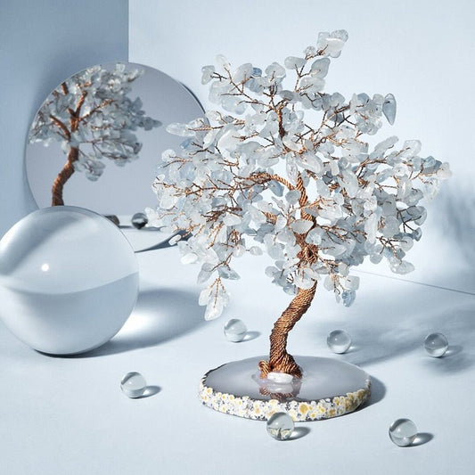 Rynx | GemTree Aquamarine Gemstone Tree | Natural Healing Stone Deco | Lucky Charm for Home & Office