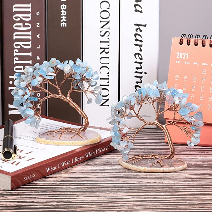 Rynx | GemTree Aquamarine Gemstone Tree | Natural Healing Stone Deco | Lucky Charm for Home & Office