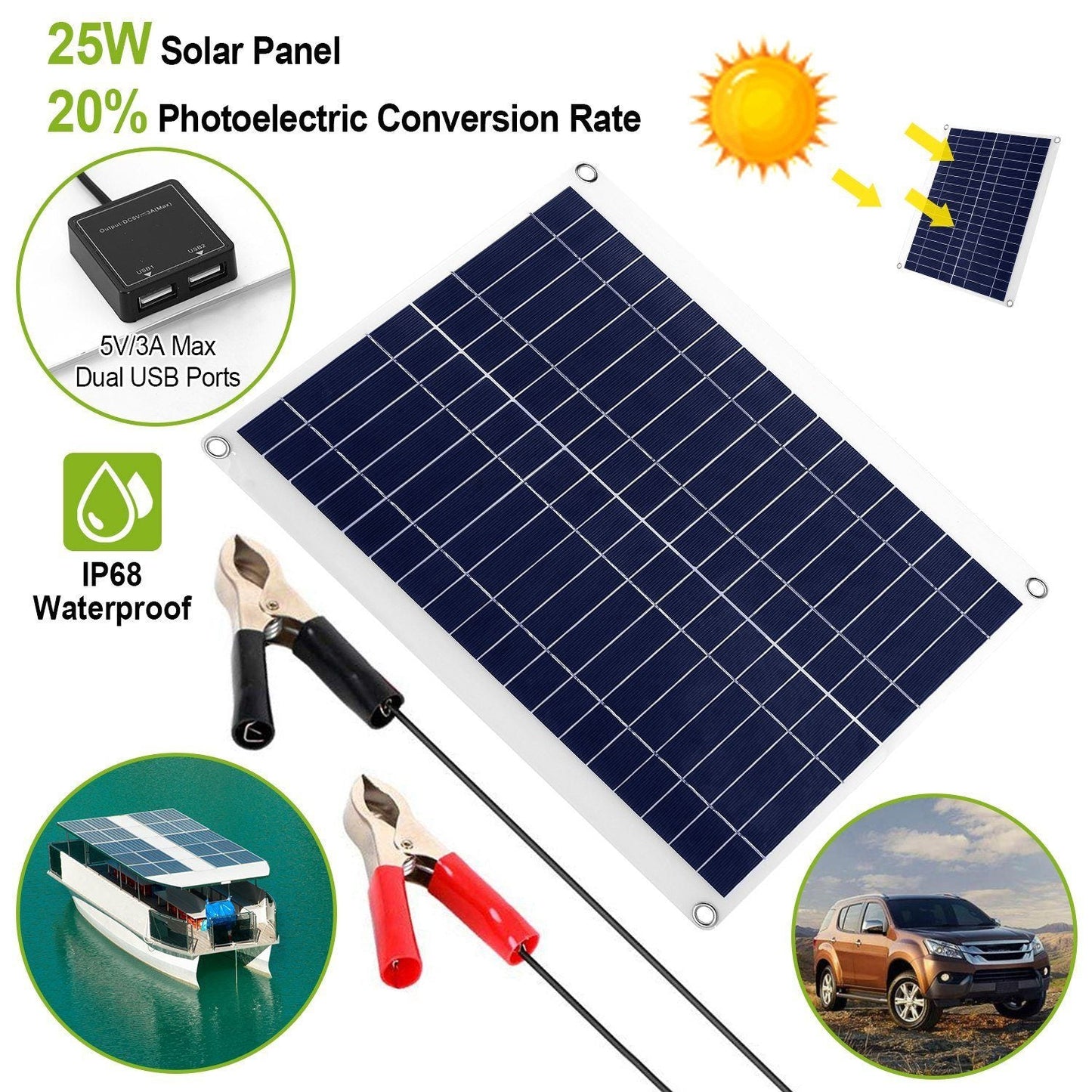 Rynx | Outdoor solar panel 12V 25W car battery charger