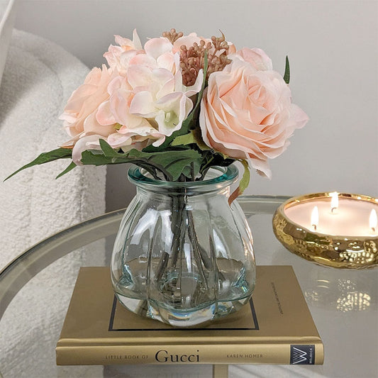 Rynx | Peach Faux Rose & Hydrangea Flowers in Vase