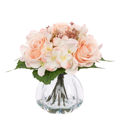 Rynx | Peach Faux Rose & Hydrangea Flowers in Vase