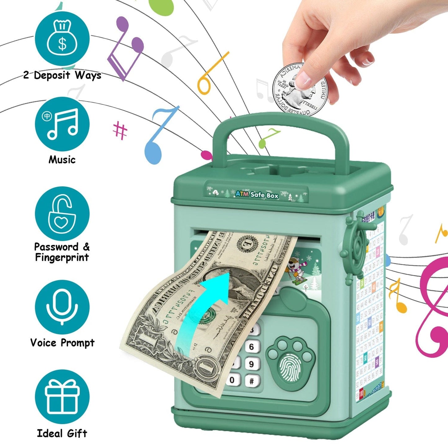 Rynx | Piggy Bank Play Money Box with Password, Fingerprint Voice Signal for 3+ Years Gold