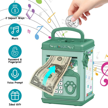 Rynx | Piggy Bank Play Money Box with Password, Fingerprint Voice Signal for 3+ Years Gold