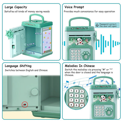Rynx | Piggy Bank Play Money Box with Password, Fingerprint Voice Signal for 3+ Years Gold