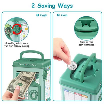 Rynx | Piggy Bank Play Money Box with Password, Fingerprint Voice Signal for 3+ Years Gold