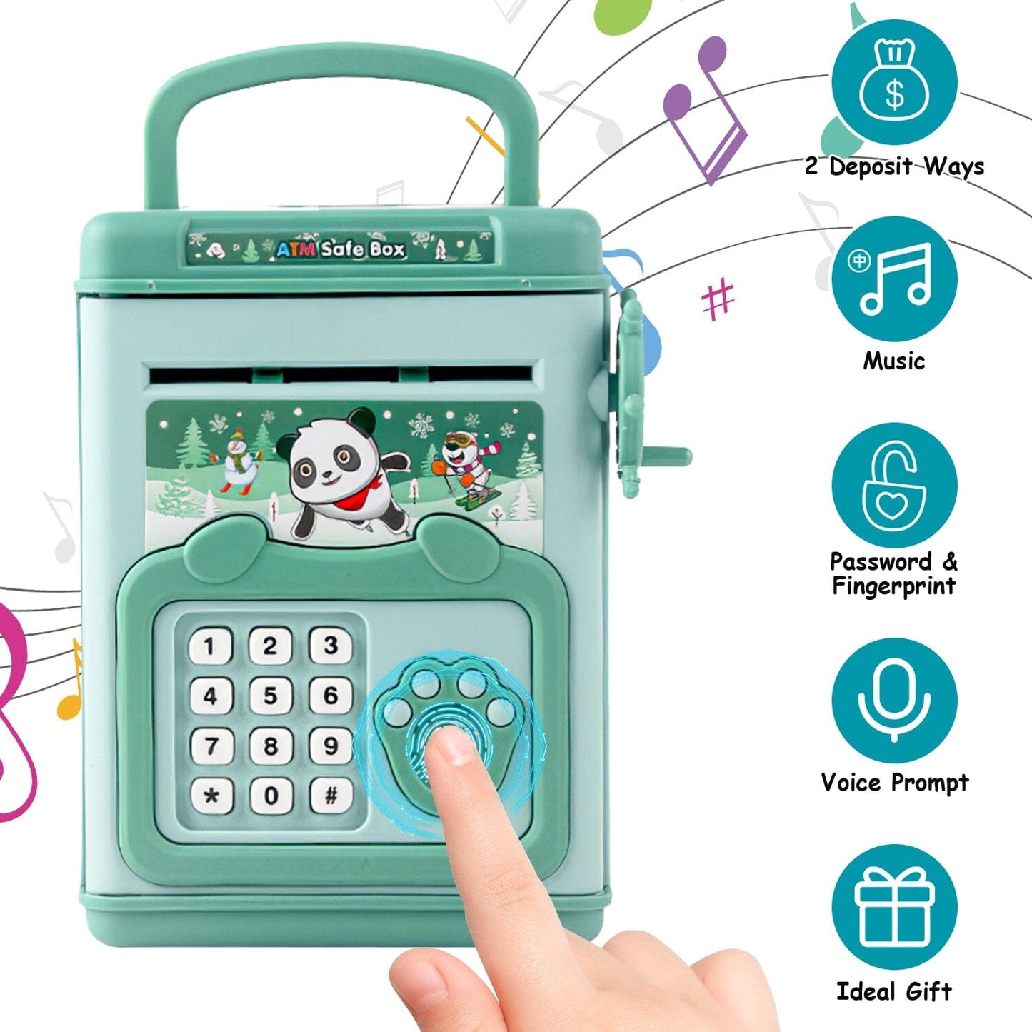 Rynx | Piggy Bank Play Money Box with Password, Fingerprint Voice Signal for 3+ Years Gold