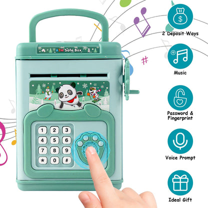 Rynx | Piggy Bank Play Money Box with Password, Fingerprint Voice Signal for 3+ Years Gold