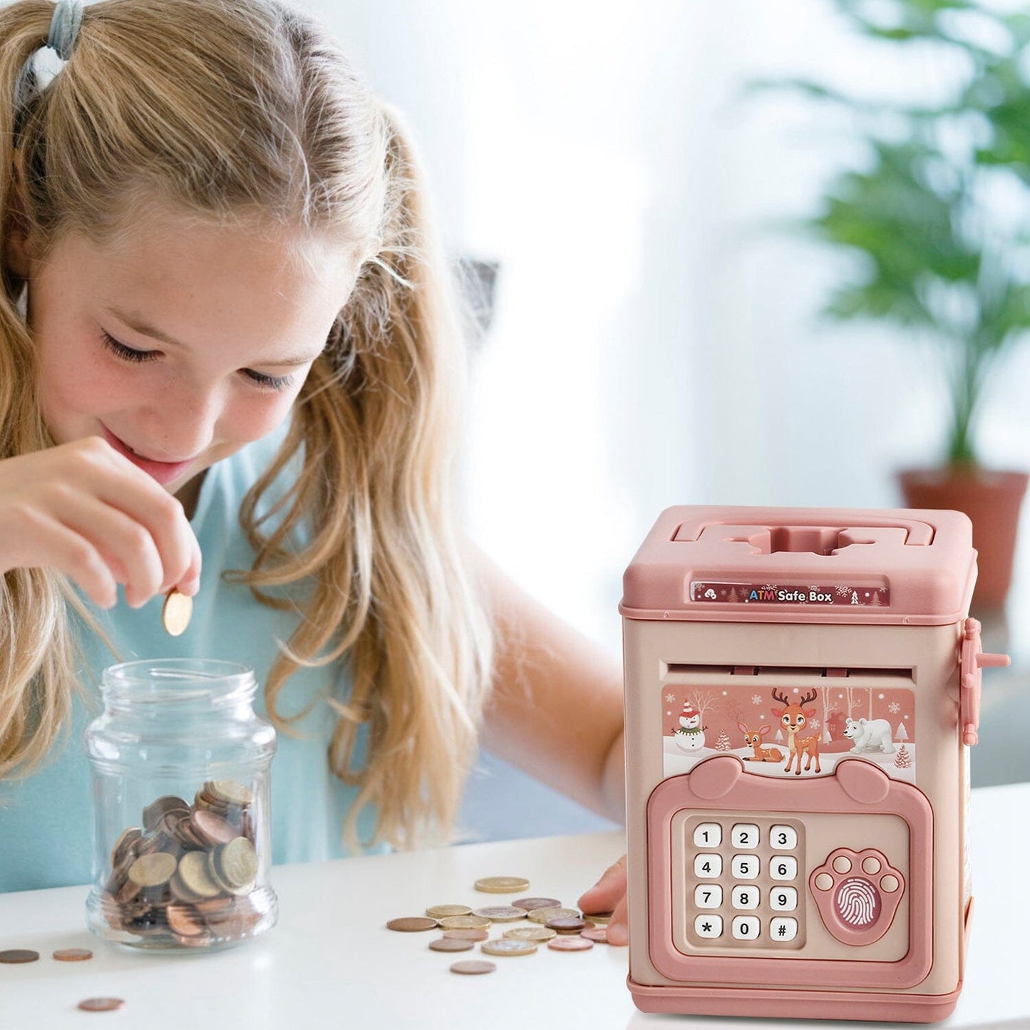 Rynx | Piggy Bank Play Money Box with Password, Fingerprint Voice Signal for 3+ Years Gold