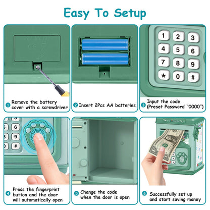 Rynx | Piggy Bank Play Money Box with Password, Fingerprint Voice Signal for 3+ Years Gold