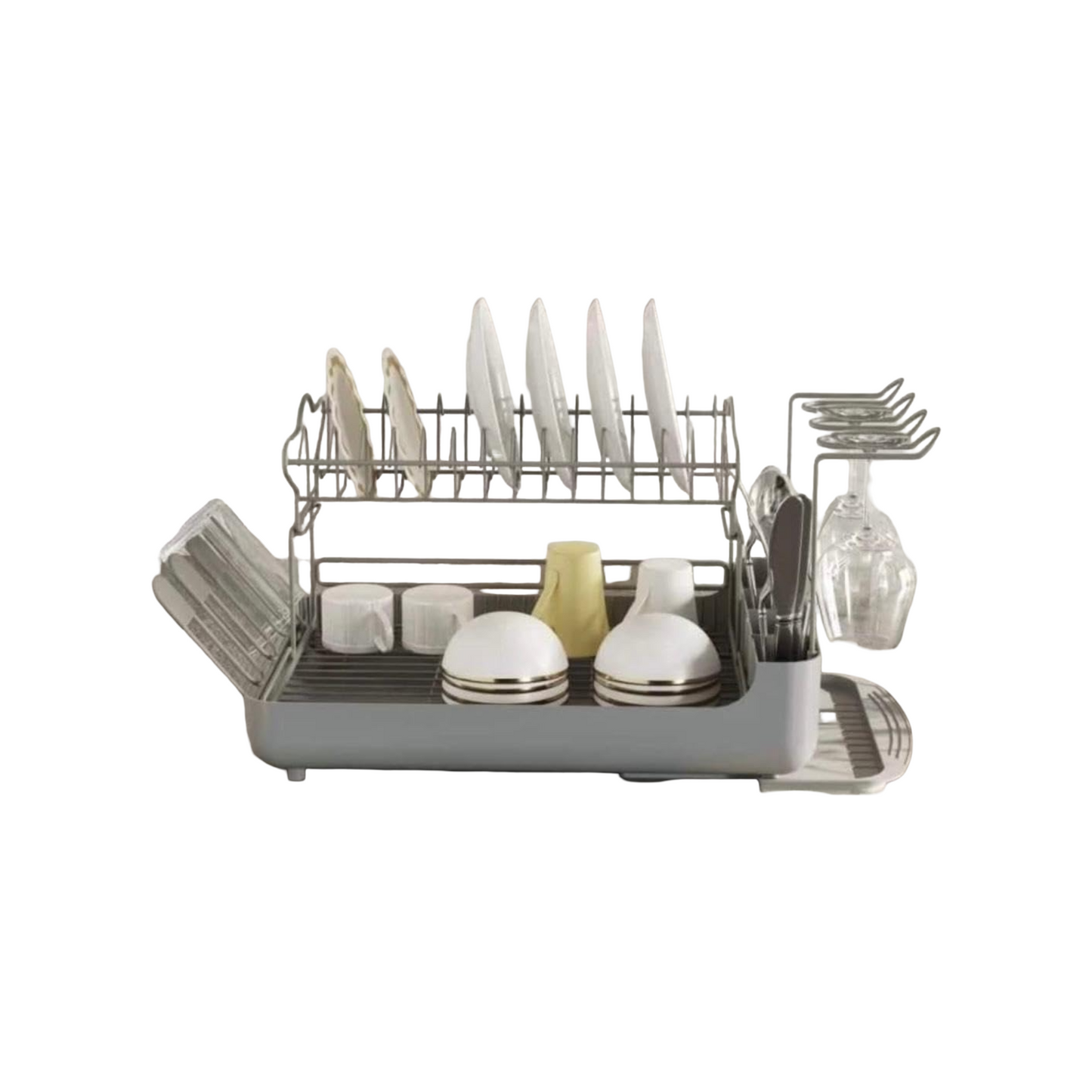 Rynx | 2-tier dish rack with removable drip tray – Large capacity workspace organizer