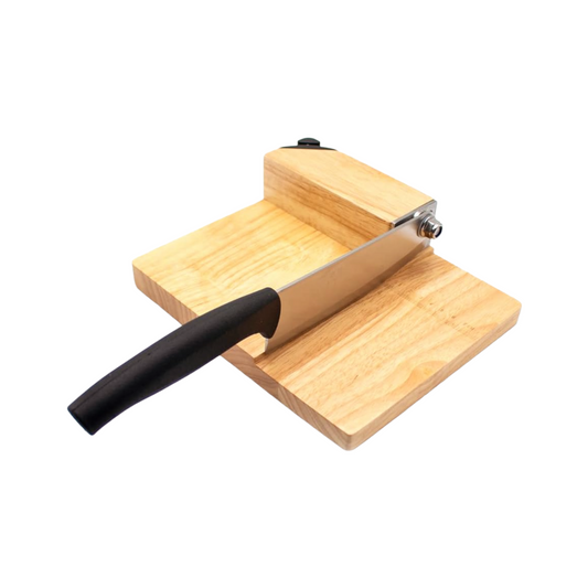 Rynx | Manual Guillotine Beef Jerky Cutter – Stainless Steel Cutting Knife with Oak Board, Bread & Meat Knife