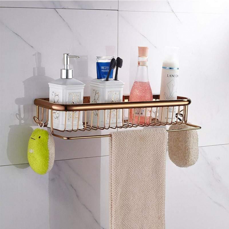 Rynx | Gold Bathroom Accessories Brass Wall Mounted Toilet Brush Paper Towel Holder Shelf Glass Shelf Bath Hardware Set