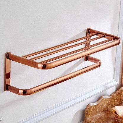 Rynx | Gold Bathroom Accessories Brass Wall Mounted Toilet Brush Paper Towel Holder Shelf Glass Shelf Bath Hardware Set