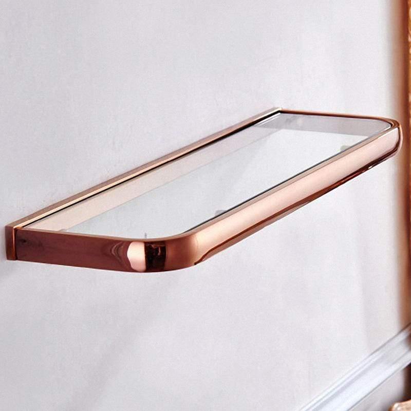 Rynx | Gold Bathroom Accessories Brass Wall Mounted Toilet Brush Paper Towel Holder Shelf Glass Shelf Bath Hardware Set