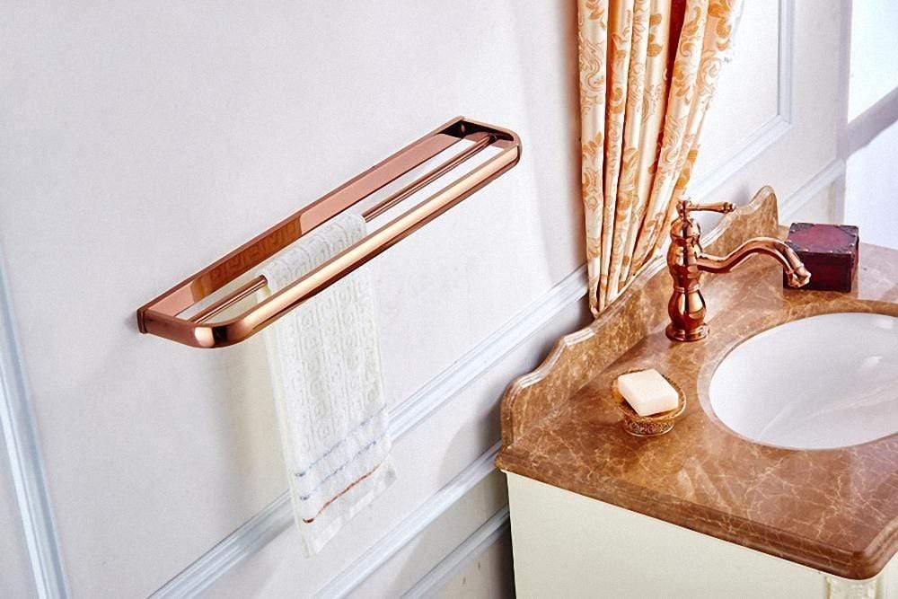 Rynx | Gold Bathroom Accessories Brass Wall Mounted Toilet Brush Paper Towel Holder Shelf Glass Shelf Bath Hardware Set