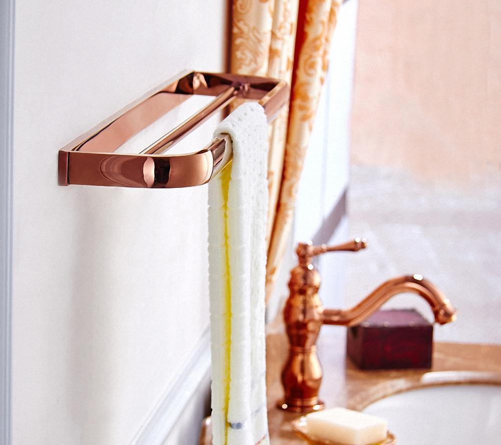 Rynx | Gold Bathroom Accessories Brass Wall Mounted Toilet Brush Paper Towel Holder Shelf Glass Shelf Bath Hardware Set