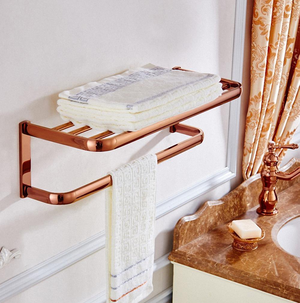 Rynx | Gold Bathroom Accessories Brass Wall Mounted Toilet Brush Paper Towel Holder Shelf Glass Shelf Bath Hardware Set