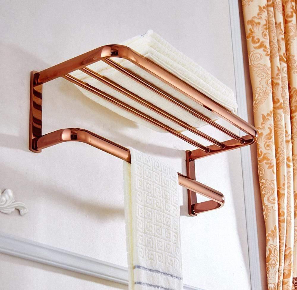 Rynx | Gold Bathroom Accessories Brass Wall Mounted Toilet Brush Paper Towel Holder Shelf Glass Shelf Bath Hardware Set