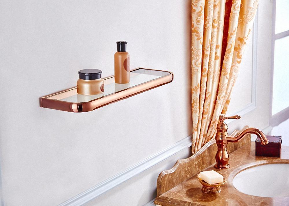 Rynx | Gold Bathroom Accessories Brass Wall Mounted Toilet Brush Paper Towel Holder Shelf Glass Shelf Bath Hardware Set