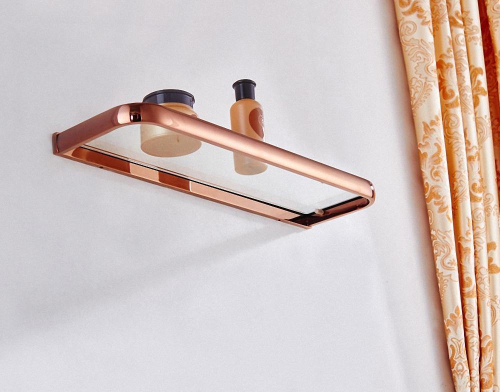 Rynx | Gold Bathroom Accessories Brass Wall Mounted Toilet Brush Paper Towel Holder Shelf Glass Shelf Bath Hardware Set